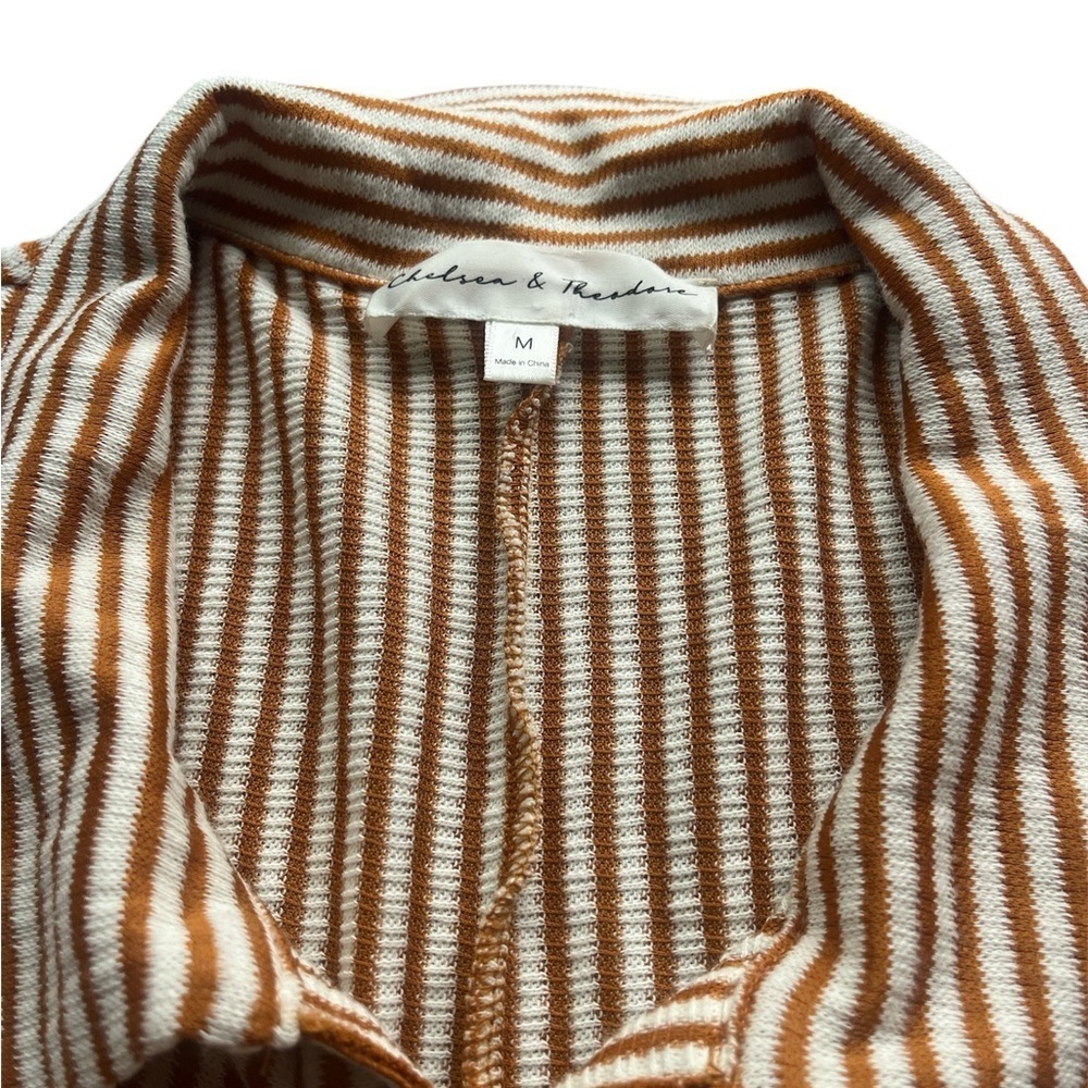 Chelsea & Theodore Woven Button Front Tunic Shirt Top Cream Burnt Orange Fall M - Picture 5 of 7